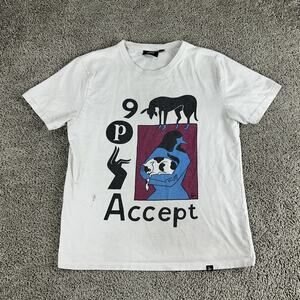 Parra Accept Shirt Mens Medium White Graphic Tee Dog Cat Art Made Portugal Rare
